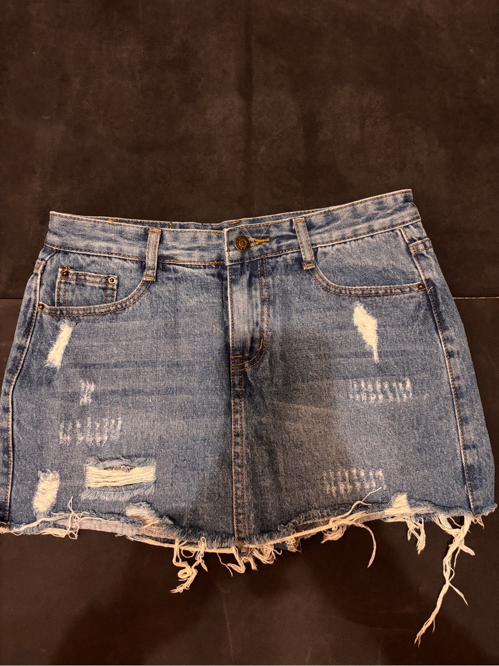 Distressed Blue Denim Mini Skort